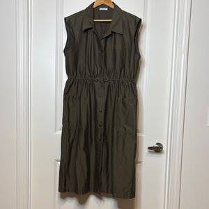 Calvin Klein Olive Green Button-Front Midi Dress